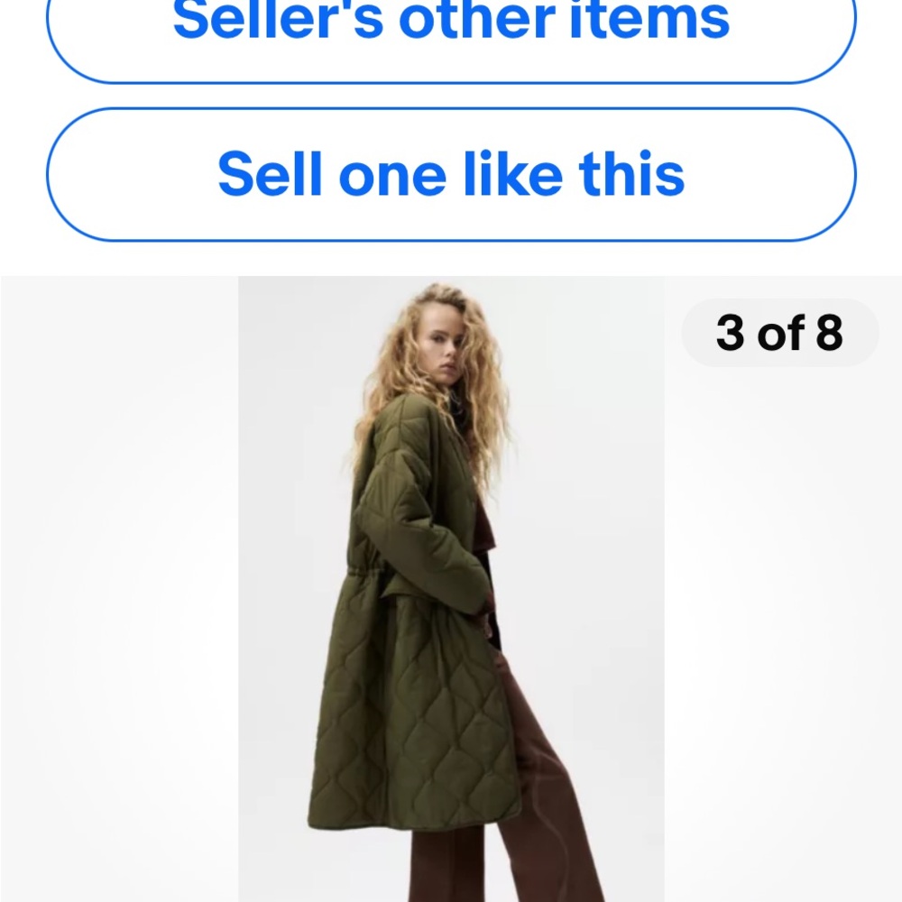 ZARA Khaki Quilted Puffer  Coat Jacket Water Wind Res. MEDIUM